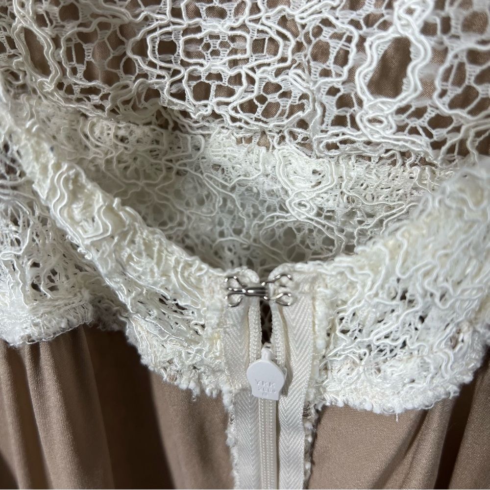 Again for Revolve Women's Size Medium Ivory Cream Isabel Nude Lace Evening Dress - Picture 10 of 15